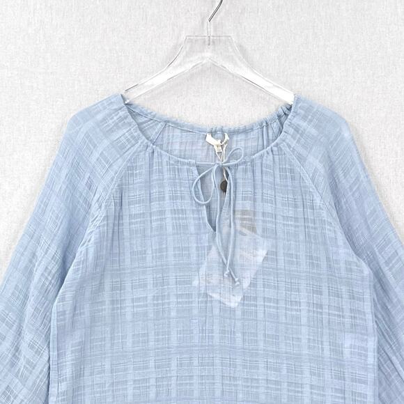 SKIN WORLDWIDE Textured Cotton Gauze Pajama Top Womens 2 Medium Light Blue NEW - Picture 6 of 16